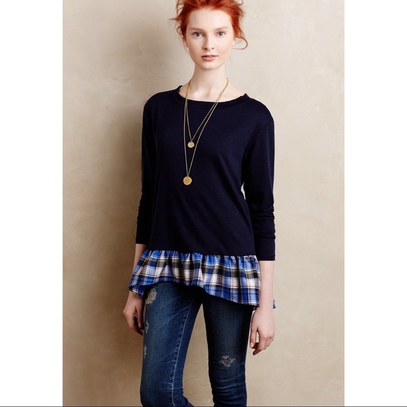 Anthropologie Tops - Anthropologie Everleigh Plaid Ruffle Sweatshirt